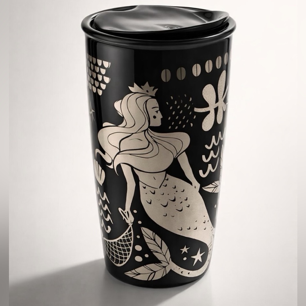 Starbucks Siren Mermaid Brown Gold Ceramic Tumbler Mug Cup W Cover 2017 New